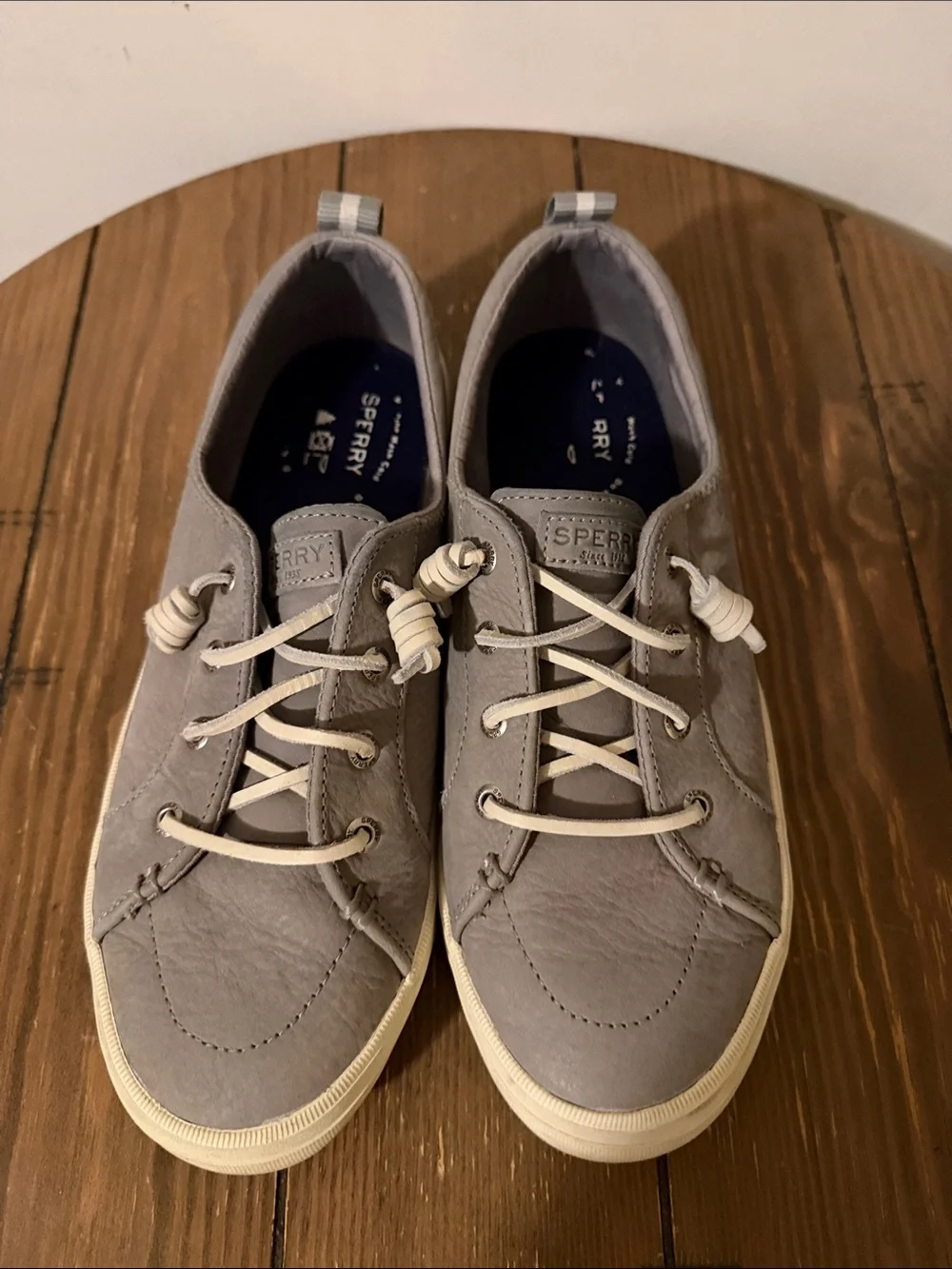 Sperry Women's Gray Leather Lace-Up Boat Sneakers